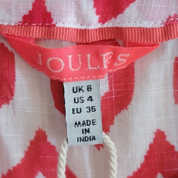 NWT Joules | Red & White Ikat Print Tank Top with Silver Embroidery Size 4 - Picture 4 of 7